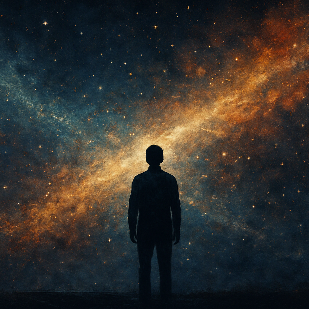 A man, standing at the edge of the Universe, and pondering about everything, and nothing in particular